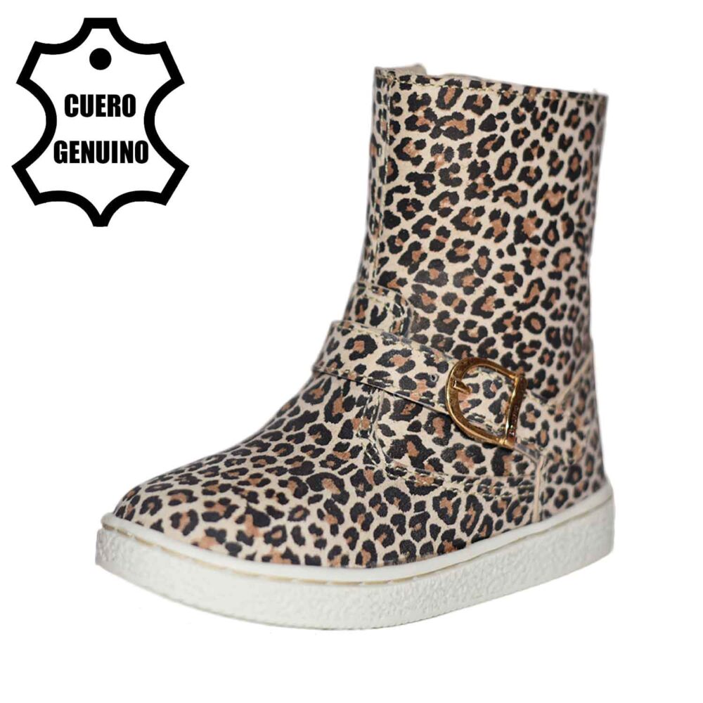 Botín de cuero caminante niña animal print arena bruno kids 1
