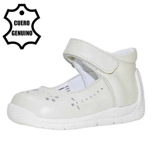 Zapato pibe bruno kids niña de cuero blanco vainilla 1