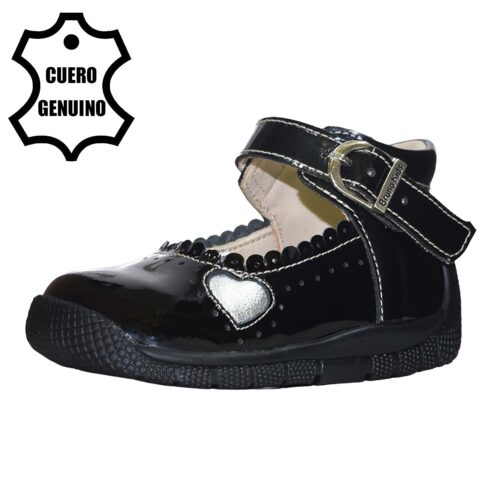 Zapato pibe bruno kids niña de cuero charol negro corazón 1