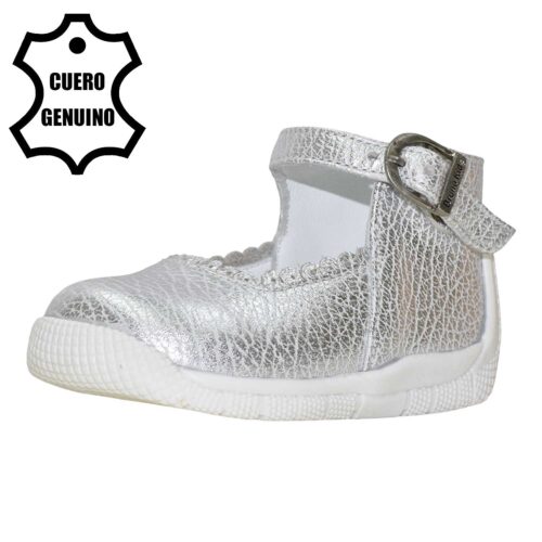 Zapato pibe bruno kids niña de cuero plata 1